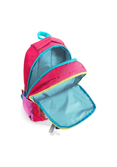 Kids Pembe Neon Mercan Fashion Girl Desenli Üç Bölmeli Okul Sırt Çantası 23669