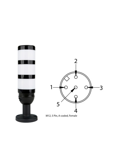 Mesan Ø50 3 Kat Modüler Işıklı Kolon Led Multifonksiyon Buzzer Tüp Ayak M12 Konektörlü 12/24/220v Ms 52331m12.1.3.2.12/24/220v