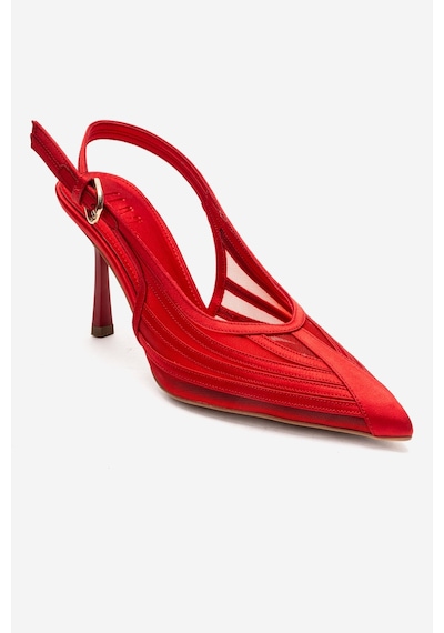 Luvishoes Fauna Kırmızı Saten Kadın Topuklu Ayakkabı Kırmızı