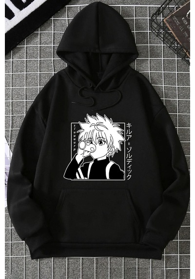 Uyguntarz Unisex Killua Zoldyck Baskılı Sweatshirt siyah