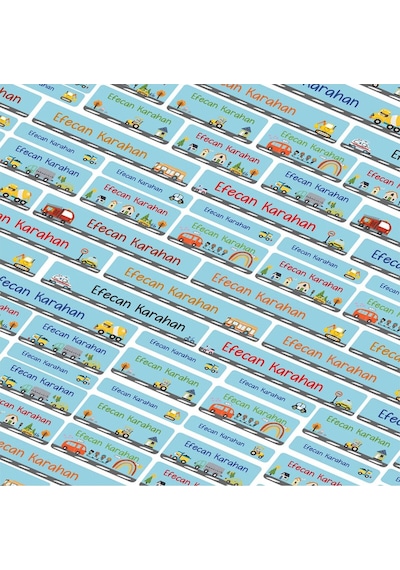 Okul İçin Kalem Defter Etiketi, Taşıt Konsept Etiketi - 116 Adet Opak Sticker Renkli