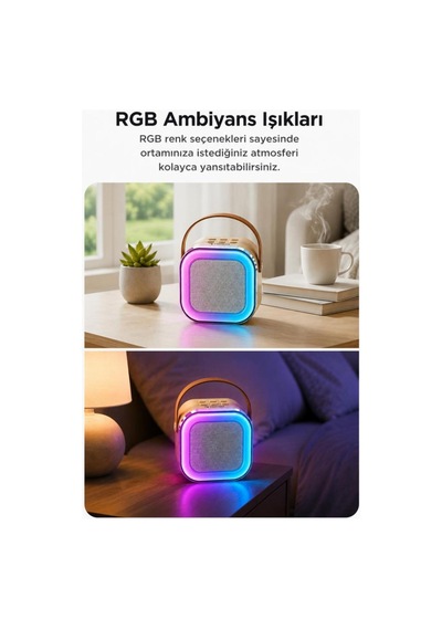 Bluetooth Hoparlör Rgb Işıklı Kablosuz Karaoke Ses Sistemi Çift Mikrofonlu Parti Speaker D94