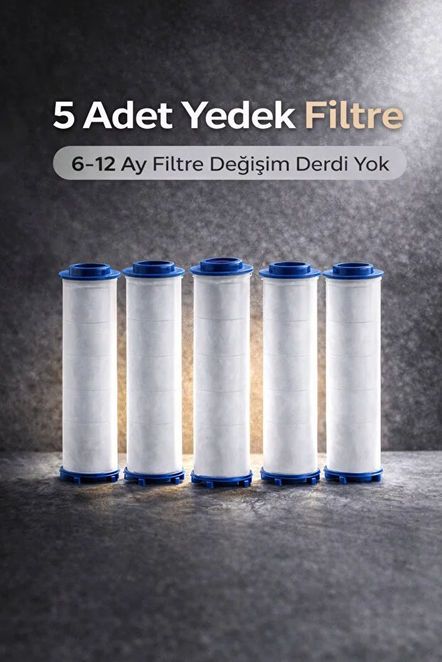 Filtreli Duş Seti 5 Yedek Filtreli Hortum Mafsal Yüksek Basınçlı Gri