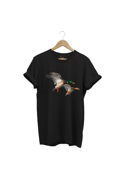 Avcılık Hunting Ördek Avı Baskılı %100 Pamuk Regular Fit T-shirt Siyah