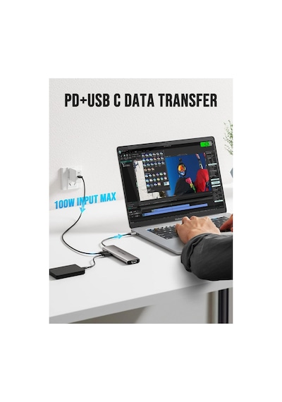 Lemorele Tc38 8 İn 1 Type-c Hub Çoklayıcı - 4k Hdmı Görüntü, 100w Pd Hızlı Şarj, 3x Usb 3.0, Sd/tf Kart Okuyucu Adaptör