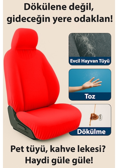 Arac İçinde Estetik Ve Rahatlik Arayanlara Universal İle Uyumlu Oto Koltuk Kılıfı Kırmızı