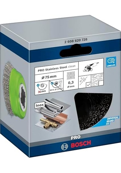 Professional Dalgalı Tencere Fırçası Clean Inox, X-lock İçin, Paslanmaz, Ø 75 Mm, Tel Kalınlığı 0,3 Mm, Çap 125 Mm İçin