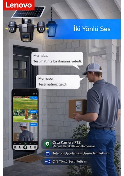 W11c-z 3 Lensli 4g Sım Kartlı 360 Ptz Solar Güvenlik Kamerası Güneş Panelli Gece Görüşlü Dış Mekan