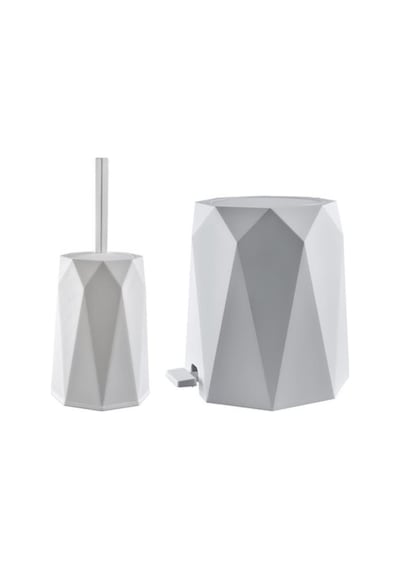 Omnipazar Elf-478 Geo 2'li Çöp Kovalı Wc Fırçalı Banyo Seti Beyaz