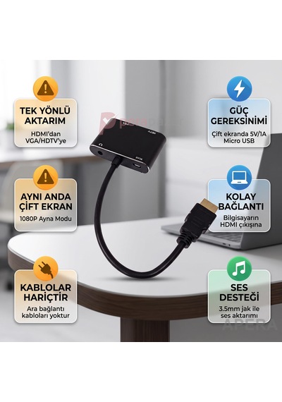 Hdmı To Hdmı Ve Vga Dönüştürücü Adaptör Ses Çıkışlı 4k Destekli Tek Yönlü Pc Laptop Monitör Tv Projeksiyon Çoklayıcı Cr98
