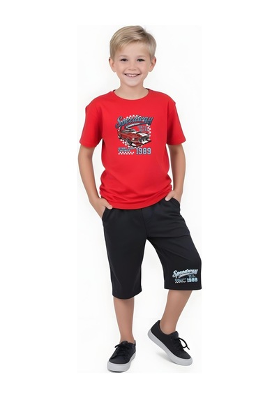 Fyk Kids Erkek Çocuk Yazlık Speeedway Baskılı Alt-üst Takım Kırmızı