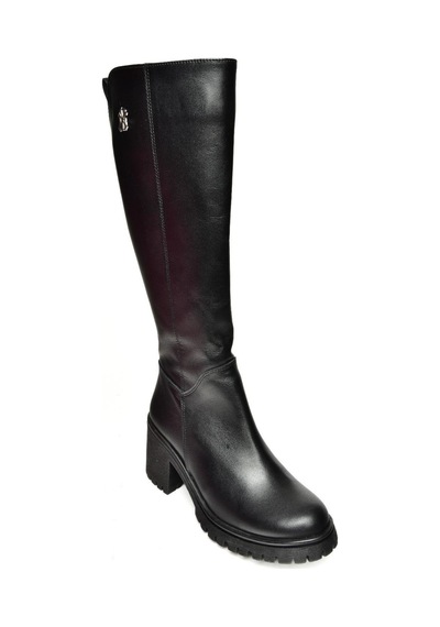 Fox Shoes R654034003 Siyah Gerçek Deri Kalın Topuklu Kadın Çizme Siyah Deri-hakiki Deri Siyah