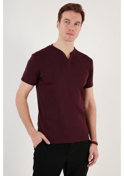 Buratti Pamuklu V Yaka Slim Fit Erkek T Shirt 5902122 Vişne