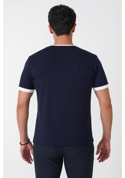 Efor Slim Fit Bisiklet Yaka Lacivert-ekru Tişört Ts 932