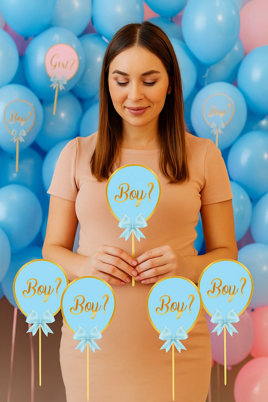 Cinsiyet Partisi Konuşma Balonu 5li Boy Mavi Balon Çubukları 12x17 Cm Diğer