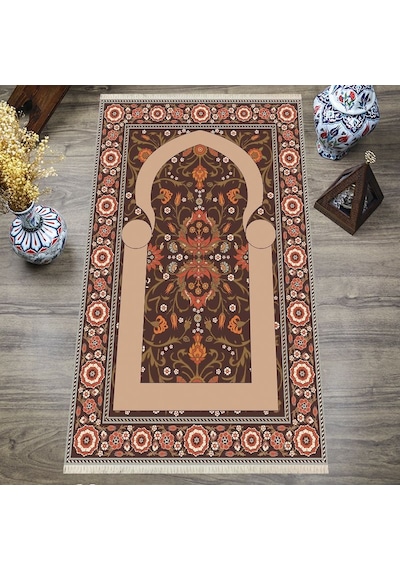 Dijital Baskılı, Yıkanabilir, Yumuşak Dokulu Çocuk Ve Yetişkin Seccade S-dot-s-041 Kahverengi
