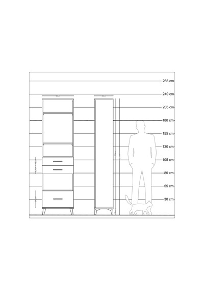 Arges Dolap 4 Raflı 3 Çekmeceli 60x30x221 Çam-çam Çam