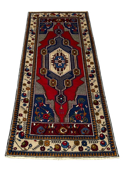El Dokuma Sıfır Yahyalı 113x235 Kök Boya %100 Yün Yolluk Halı Lacivert