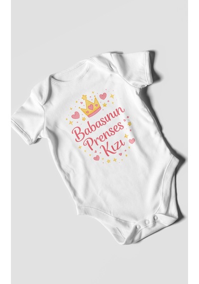 Morivokids Babasının Prenses Kızı Kısa Kollu Bebek Body %100 Pamuk Beyaz