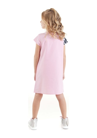 Fırfırlı  Zebra  Kız  Çocuk  Pembe  Yazlık  Elbise