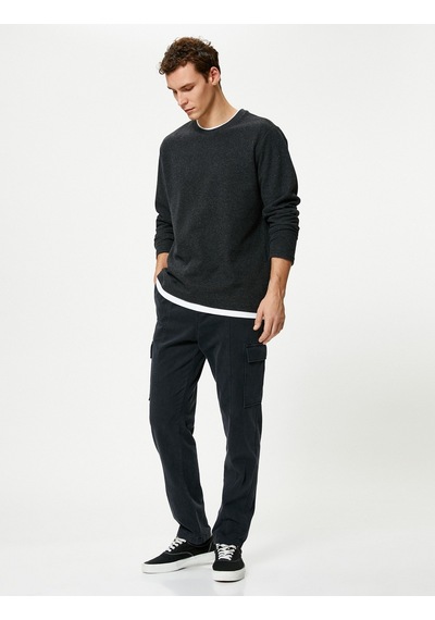Koton Basic Kazak Kumaş Detaylı Slim Fit Bisiklet Yaka Antrasit 4sam70014mk Antrasit Koton Basic Kazak Kumaş Detaylı Slim Fit Bisiklet Yaka Antrasit 4sam70014mk Antrasit