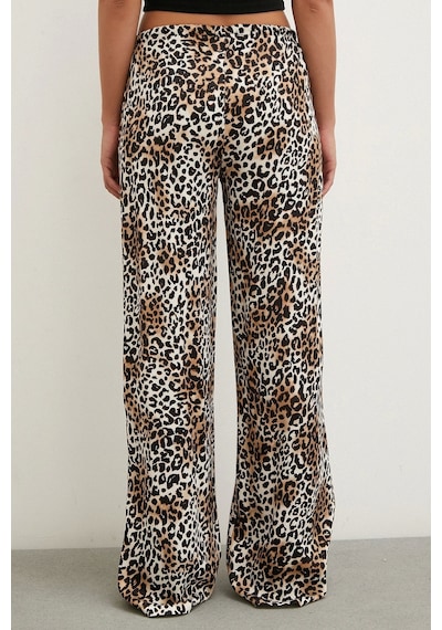 Never More Leopar Saten Pantolon Siyah