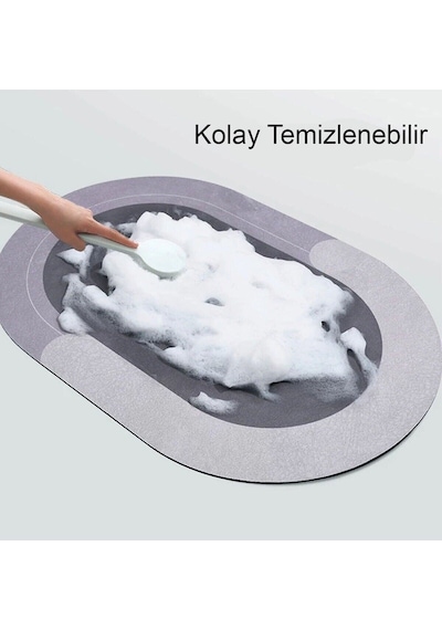 3,5 Mm 40x60 Oval Süper Su Emici Banyo Paspası Diyatom Abdest Paspası Banpas Gri