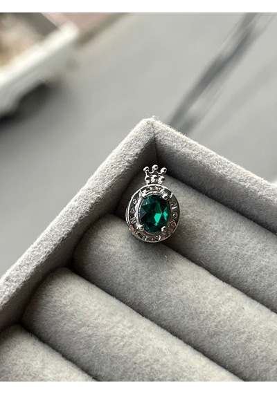 Taşlı Taç Yeşil Charm Gümüş Kaplama