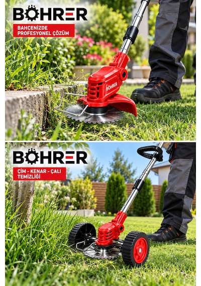 Böhrer Ba0115406 21v 2ah Çift Akülü Profesyonel Akülü Çim Biçme Kenar Kesme Makinesi