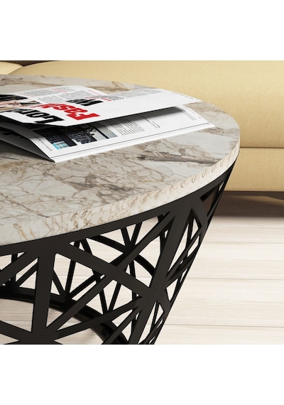 Variant Stil Metal Mermer Desenli Orta Sehpa - Beyaz Mermer