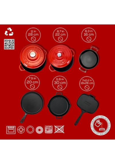Lava Döküm 6x Trendy Serisi 9 Parça Tencere & Tava Seti Kırmızı