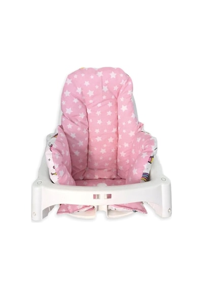 Bebek Özel%100 Pamuklu Mama Sandalyesi Minderi, Unicorn Yıldızlı, Pembe Beyaz, Çift Taraflı