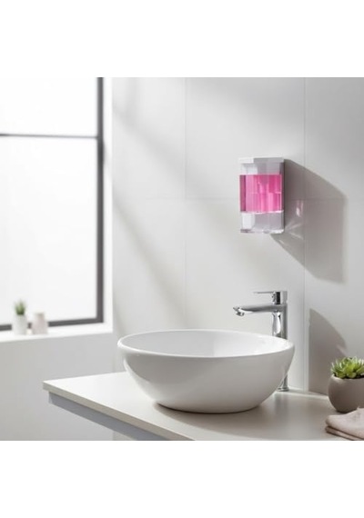 Duvara Monte Sıvı Sabunluk Şeffaf Hazneli Beyaz Sabun Ve Deterjan Dispenseri Mutfak Ve Banyo Kullanımı 000 Açık Krem