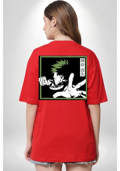 My Hero Academia Dabi Anime Kırmızı Oversize Unisex Ön Ve Sırt Baskılı Tişört Kırmızı