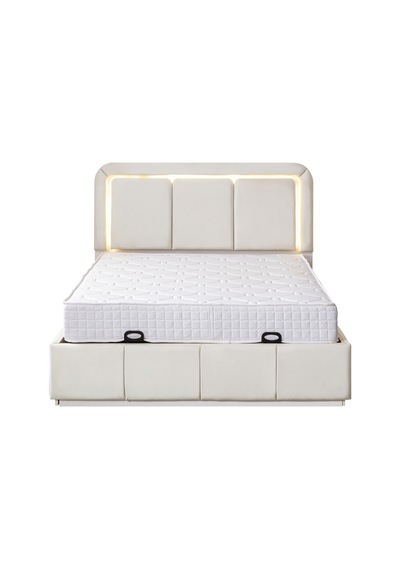 Demonte Baza Seti, Nox Ledli Çift Kişilik Baza Başlık Seti - İkili Set, Krem - 160x200 Cm 160 x 200