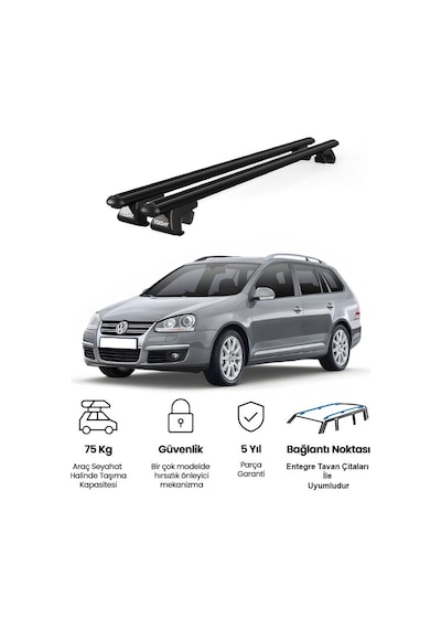 Volkswagen Golf 2007-2009 Uyumlu Siyah Ara Atkı Port Bagaj Tavan Barı