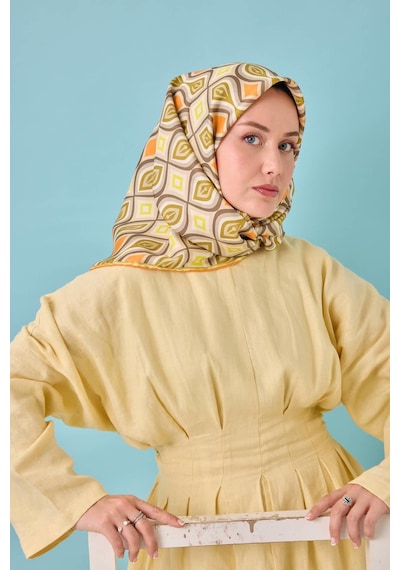 Silk Home Twill İpek Eşarp 11470-33 Küf Yeşili, Yağ Yeşili, Turuncu, Sarı