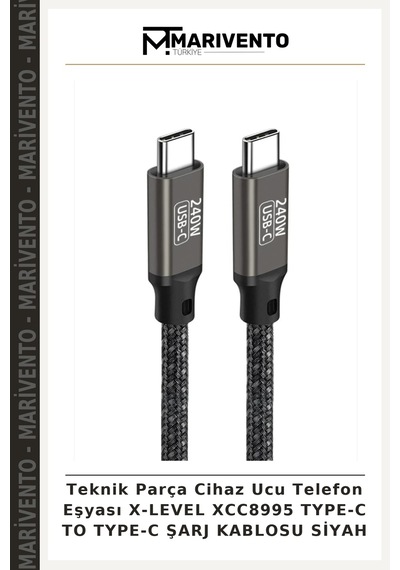 Teknik Parça Cihaz Ucu Telefon Eşyası X-level Xcc8995 Type-c To Type-c Şarj Kablosu Siyah