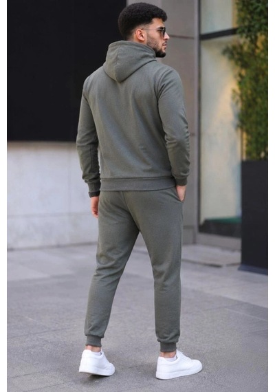 Freedom Storee Erkek İki İplik Kapüşonlu Kanguru Cepli Sweatshirt Jogger Pantolon Alt Üst Eşofman Takımı - Haki Çok Renkli