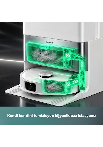 Homend Alex 40 Otomatik Boşaltım Sistemli Moplu 28.000 Pa Robot Süpürge Beyaz