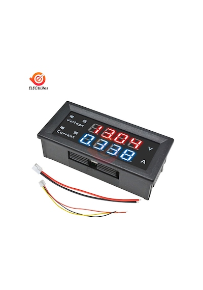 3bit 100v 10a-dc 100v 200v 10a 4 Haneli Yüksek Hassasiyetli Voltmetre Ampermetre Mavi + Kırmızı Led Amp Çift Ekran Dijital Volt Metre Ölçer