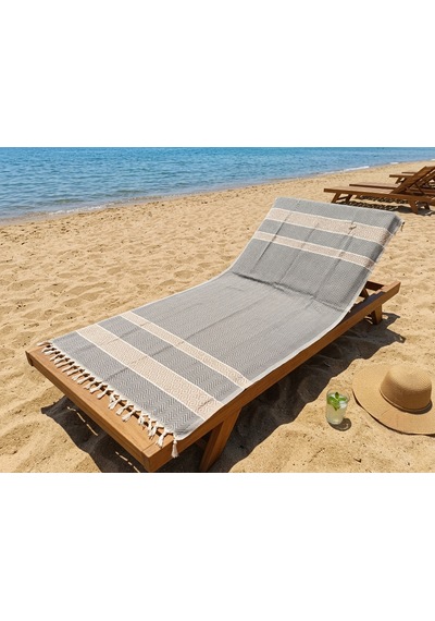 Ludıa Dekoratif Balıksırtı Desenli %100 Pamuklu Gri Peştemal Havlu 180x98 Cm