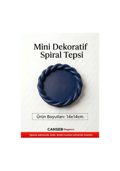 14x14cm - Premium - Gece Mavisi - Dekoratif Sarmal Tepsi - El Boyaması İşçilik 14x14cm Ebat