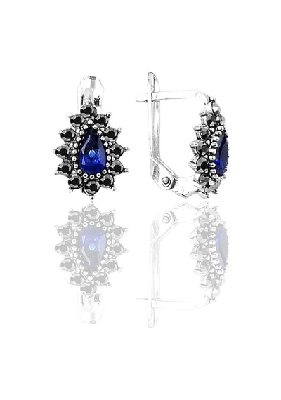 Gümüş Markazit ve Safir Taşlı Damla Modeli Küpe N11.44343