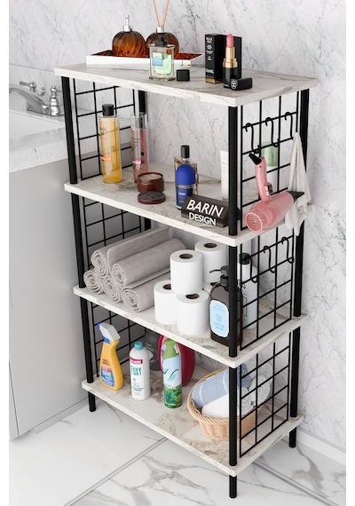 Çevir Kur Kolay Kurulum 4 Katlı Banyo Rafı Metal Telli Çok Amaçlı Organizer Dolap Stand Raf Beyaz Mermer