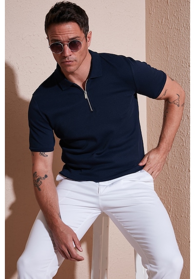 Buratti Pamuklu Regular Fit Fermuarlı Erkek Polo Yaka T Shirt 5902738 Indigo