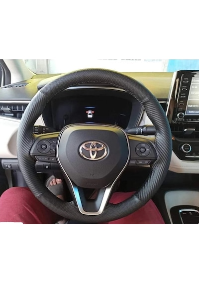 Dikişli Direksiyon Kılıfı Noktalı/karbon Deri Siyah Dikişli Toyota Corolla İçin