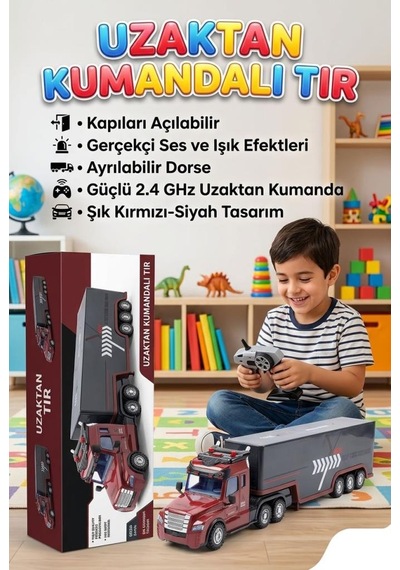 4 Fonksiyon Uzaktan Kumandalı Gerçekci Işık Adyınlatmalı Dev 77cm 2.4ghz Dorseli Oyuncak Tır Çok Renkli