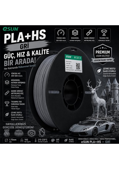 Esun Pla+hs Gri Filament 1.75mm 1kg Plastik Makara Yüksek Hızlı