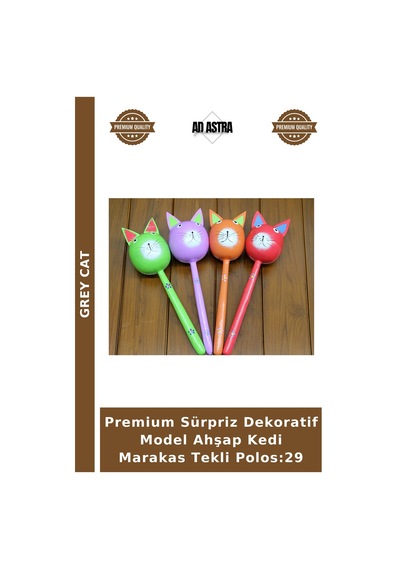 Premium Sürpriz Dekoratif Model Ahşap Kedi Marakas Tekli Polos:29